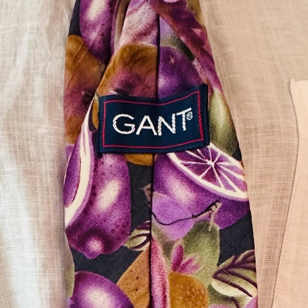 GANT ~ Men’s Multi-Colored Neck Tie in Purple and Green Print circa 1980s